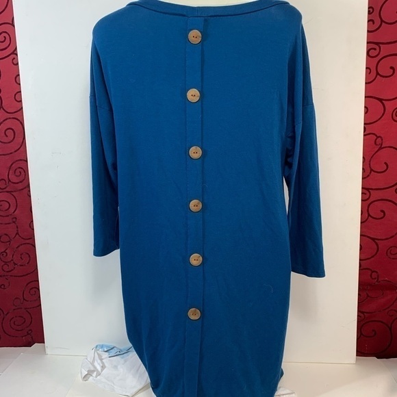 Emerald Blue Long Sleeve Dress with Pockets - Picture 4 of 5